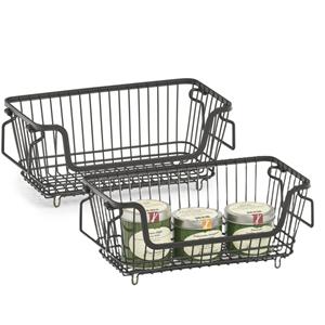 Zeller opberg draadmand - 2x - zwart - 32 x 16 x 14 cm - stapelbaar - metaal - kastmand -