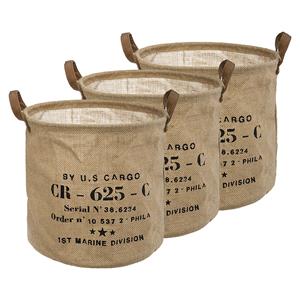 Atmosphera Opbergmand Vintage - 3x - rond - jute - naturel - D30 cm - opvouwbaar - decoratie mand -