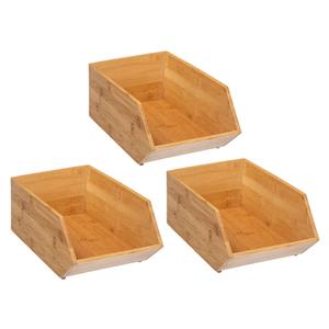 5five Stapelbare opbergmand 1 vaks - 3x - L18 x B31 x H12 cm - bamboe hout - lichtbruin - organizer -