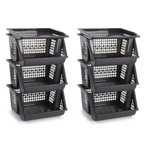 PlasticForte Opbergkrat - 2x - grijs - 3 vakken - 62 cm - Stapelkratten - Stapelbare manden -
