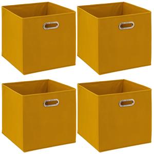 5five Opbergmand/kastmandje - 4x - Geel - 31 x 31 x 31 cm - 29 liter - Vakkenkast manden - Stof -