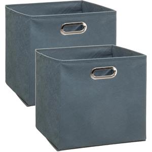 5five Set van 4x stuks opbergmand/kastmand 29 liter grijsblauw linnen 31 x 31 x 31 cm -