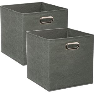 5five Set van 4x stuks opbergmand/kastmand 29 liter grijsgroen linnen 31 x 31 x 31 cm -