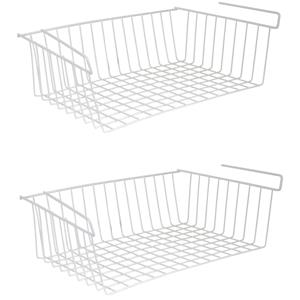 MSV Kastmandje - 4x - opberg/hang mandjes - rvs - wit - x 26 x 14 cm -
