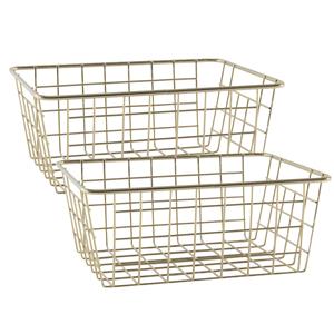 Easyline Draadmand - 4x stuks - goudkleurig - industrieel - opbergmand - 24x18x10 cm -