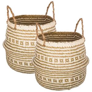 Atmosphera Opbergmand rond - 2x - riet - D35 x H40 cm - decoratie mand -