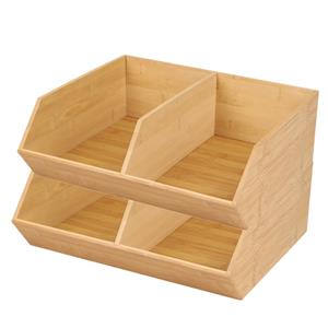 Bambou & Co Stapelbare opbergmand 2 vaks - 2x - L35 x B31 x H12 cm - bamboe hout - lichtbruin - organizer -
