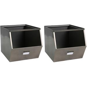 Urban Living Stapelbare opbergmand Open Metal Box - 2x - L23 x B32 x H21 cm - metaal - donkergrijs -