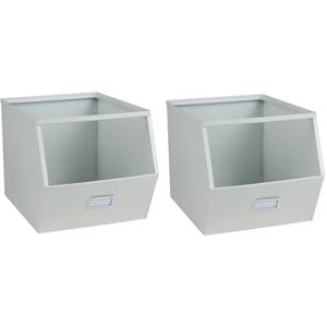 Urban Living Stapelbare opbergmand Open Metal Box - 2x - L23 x B32 x H21 cm - metaal - wit -