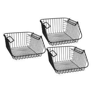 Merkloos Hangmand voor kast - 3x - metaal - 27 x 29 x 14 cm - zwart - kastmandje - opbergers -