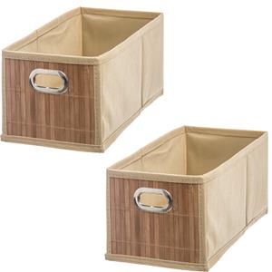 5five Opbergmand/kastmand - 6x - beige - linnen/bamboe - 15 x 14 x 31 cm - 6.5 liter - Vakkenkast -