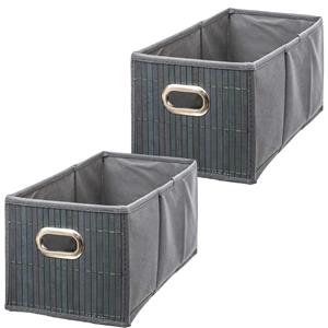 5five Opbergmand/kastmand - 6x - grijs - linnen/bamboe - 15 x 14 x 31 cm - 6.5 liter - Vakkenkast -
