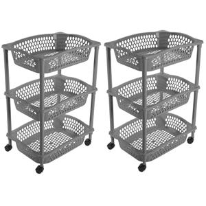 Hega Hogar 2x stuks keuken opberg trolleys/roltafels met 3 manden 62 cm donkergrijs -
