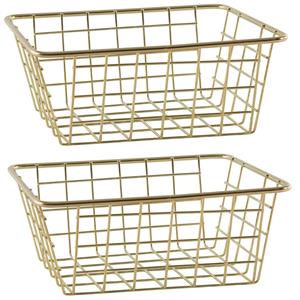 Merkloos Set van 6x stuks industriele draadmandjes/opbergmandjes goud 20 x 15 x 8 cm -