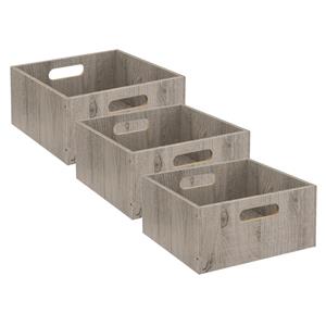 5five Opbergmand/kastmand van hout - Set van 3x stuks - grijs - 14 Liter - 31 x 31 x 15 cm - Opbergb -
