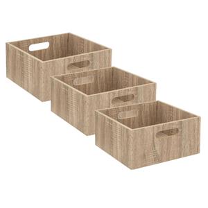 5five Opbergmand/kastmand van hout - Set van 3x stuks - lichtbruin - 14 Liter - 31 x 31 x 15 cm - Op -