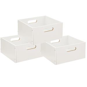5five Opbergmand/kastmand van hout - Set van 3x stuks - wit - 14 Liter - 31 x 31 x 15 cm - Opbergbox -