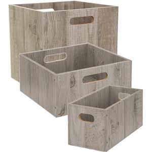 5five Set van 3x stuks opbergmanden/kastmanden 7/14/29 liter grijs van hout 31 cm -