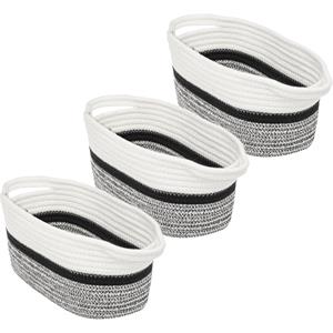 5five 3x Stuks decoratie opbergmand met hengsels 7 liter grijs/zwart/wit 31 x 15 x 15 cm van polyester -