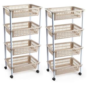 PlasticForte 2x stuks opberger/organiser trolley/roltafel met 4 manden 85 cm taupe -