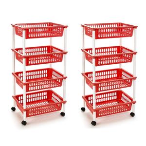PlasticForte 2x stuks rode opberg trolley/roltafel met 4 manden 85 cm -