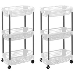 Merkloos 2x Witte opberg trolleys/roltafels met 3 manden 71 cm -
