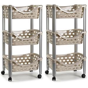 PlasticForte Set van 2x keukentrolley/roltafel 3 laags kunststof taupe x 65 cm -