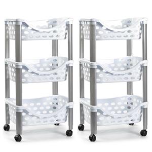 PlasticForte Set van 2x keukentrolley/roltafel 3 laags kunststof wit x 65 cm -