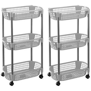 Merkloos 2x Grijze opberg trolleys/roltafels met 3 manden 71 cm -