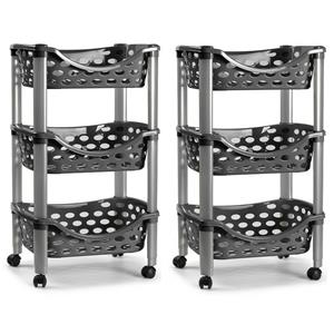 PlasticForte 2x  keukentrolley/roltafel - 3-laags - kunststof - donkergrijs - x 65 cm -