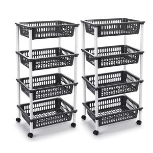 PlasticForte 2x stuks antraciet grijze opberg trolley/roltafel met 4 manden 85 cm -