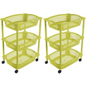 Hega Hogar Keuken opberg trolley - 2x stuks - 4 manden - limoen groen - x cm - roltafel -