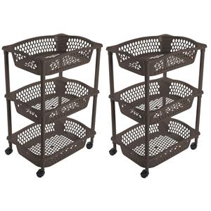 Hega Hogar 2x stuks keuken opberg trolleys/roltafels met 3 manden 62 cm cappuchino bruin -