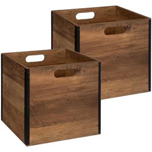 5five Set van 2x stuks opbergmand/kastmand 29 liter donker bruin van hout 31 x 31 x 31 cm -