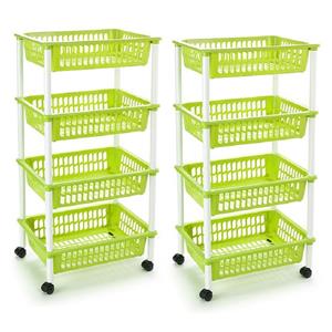 PlasticForte 2x stuks opberger/organiser trolley/roltafel met 4 manden 85 cm groen -