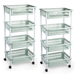 PlasticForte 2x stuks opberger/organiser trolley/roltafel met 4 manden 85 cm mintgroen -