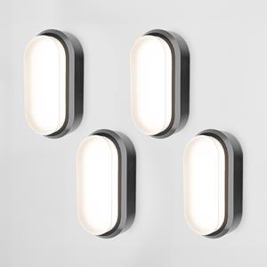 HOFTRONIC™ Set van 4 C-Series - LED Plafondlamp zwart ovaal - Wandlamp - Scheepslamp - IP54 - 12W - 1160lm - 4000K neutraal wit - voor binnen en buiten