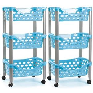 PlasticForte Set van 2x keukentrolley/roltafel 3 laags kunststof blauw x 65 cm -