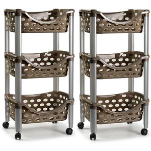 PlasticForte Set van 2x keukentrolley/roltafel 3 laags kunststof bruin x 65 cm -