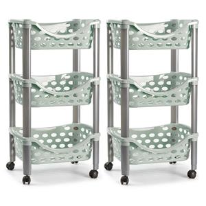 PlasticForte Set van 2x keukentrolley/roltafel 3 laags kunststof groen x 65 cm -