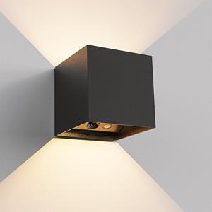 HOFTRONIC™ Kansas wandlamp op batterijen - Zwart - IP44 Binnen & buiten - 3000K warmwit licht - Up & Down - USB oplaadbare wandlamp - grote accu - Incl. Bewegingssensor