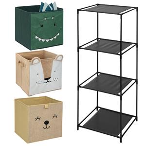 5five Kastmandjes/opberg mandjes - 3x stuks van 29L - Dieren gezicht prints - In rekje 68 x 68 cm -
