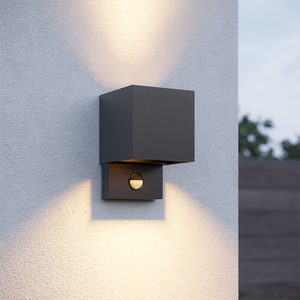 HOFTRONIC™ Kansas LED wandlamp PIR Sensor - IP65 - 3000K warm wit - 7 watt - Up & down light - Kubus - Voor buiten en binnen - Zwart