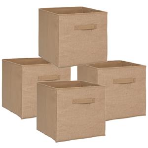 5five Set van 4x stuks opbergmand/kastmand 29 liter bruin/naturel jute 31 x 31 x 31 cm -