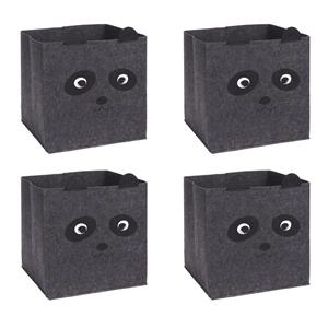 Merkloos 4x stuks opbergmand vilt kinderkamer - dieren thema panda - 32 x 32 x 32 cm -