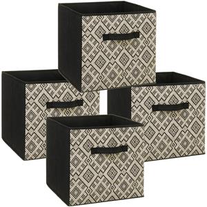 5five Set van 4x stuks opbergmand/kastmand 29 liter zwart/creme polyester 31 x 31 x 31 cm -