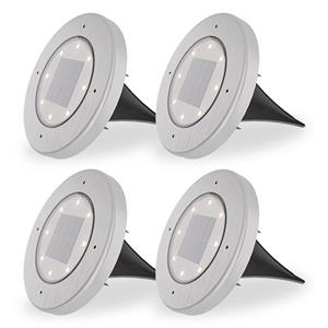 HOFTRONIC™ Ellis 4x Solar grondspots - 8 LEDs - 3000K warmwit licht - IP65 waterdicht - Incl. schemerschakelaar - RVS