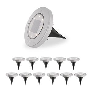 HOFTRONIC™ Ellis 12x Solar grondspots - 8 LEDs - 3000K warmwit licht - IP65 waterdicht - Incl. schemerschakelaar - RVS
