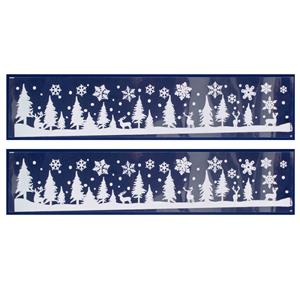 Merkloos 2x stuks velletjes kerst raamstickers sneeuw landschap 12,5 x 58,5 cm -
