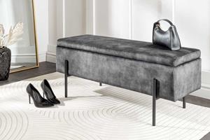 Invicta Interior Moderne ladekast LOFT 100cm grijs fluwelen bank met opbergruimte bekleed met zwart metaal - 44328